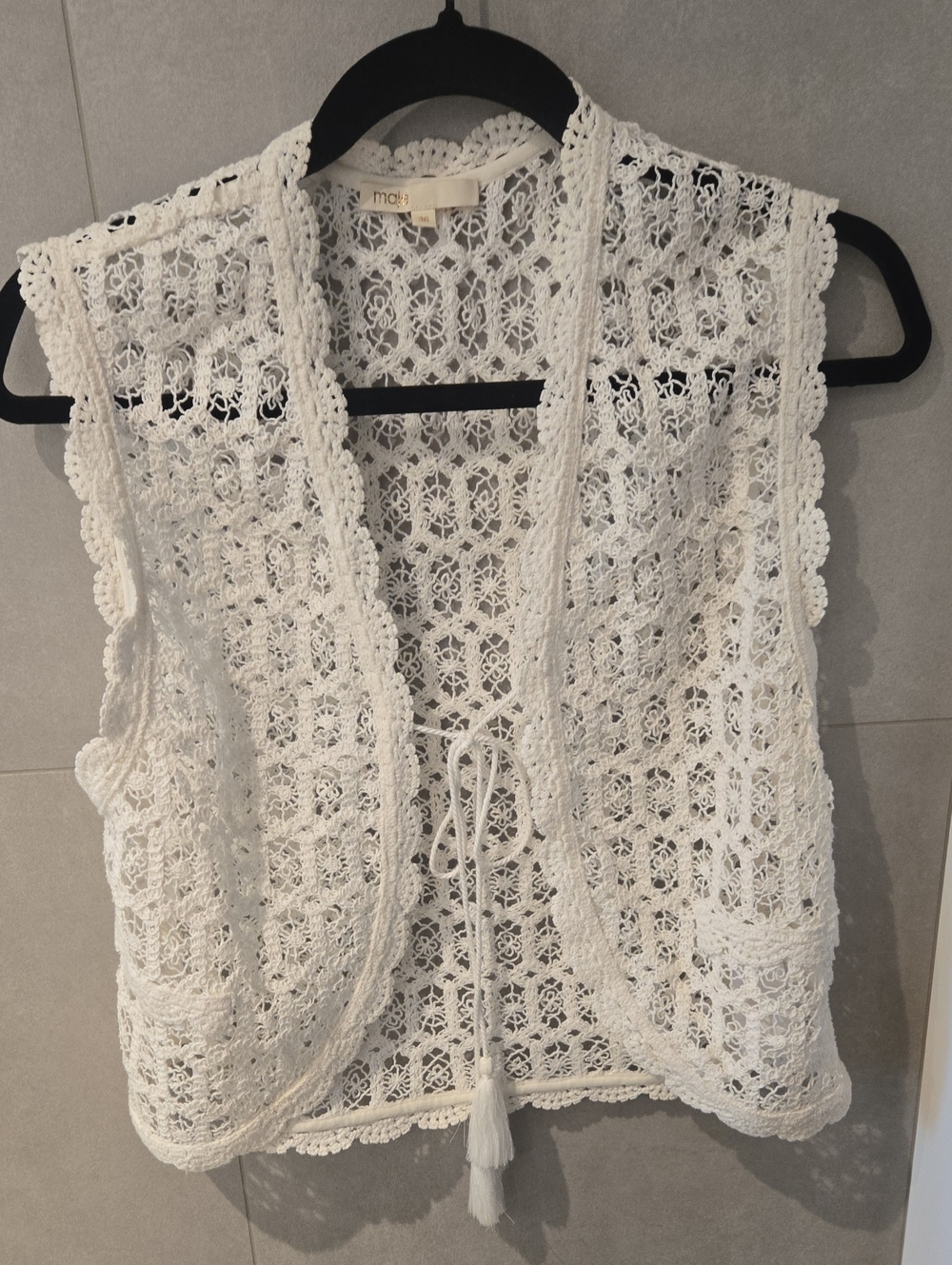 Maje White Crochet Lace Tie-Front Tunic Vest